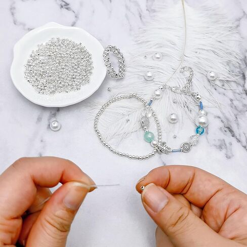 90 Pieces Genuine 925 Sterling Silver Round Ball Beads 3mm Tiny Spacer Beads Jewelry Making Loose Beads Finding for DIY Bracelet Necklace Dangle Earring in Kuwait
