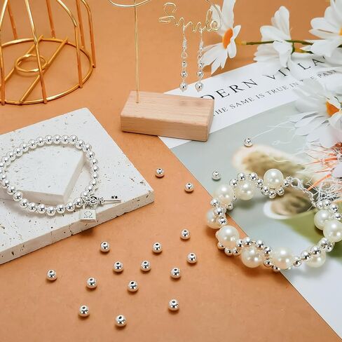 90 Pieces Genuine 925 Sterling Silver Round Ball Beads 3mm Tiny Spacer Beads Jewelry Making Loose Beads Finding for DIY Bracelet Necklace Dangle Earring in Kuwait