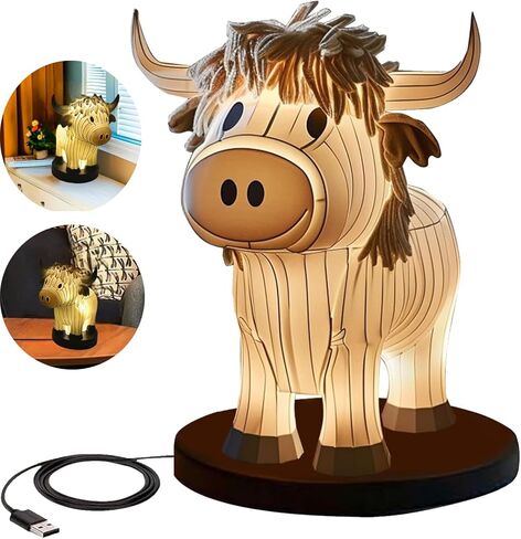 Cute Cow Table Lamp, Small Animal Night Light,Highland Cow Table Lamp with USB,Portable Table Lamp Painted Cow Decorations for Living Room Bedroom, Bedside Lamp Gift for Girls Mom (Cow) in Kuwait