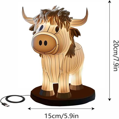 Cute Cow Table Lamp, Small Animal Night Light,Highland Cow Table Lamp with USB,Portable Table Lamp Painted Cow Decorations for Living Room Bedroom, Bedside Lamp Gift for Girls Mom (Cow) in Kuwait