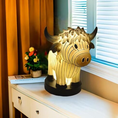 Cute Cow Table Lamp, Small Animal Night Light,Highland Cow Table Lamp with USB,Portable Table Lamp Painted Cow Decorations for Living Room Bedroom, Bedside Lamp Gift for Girls Mom (Cow) in Kuwait