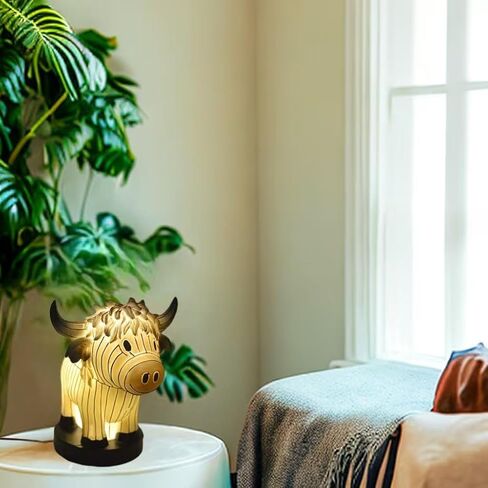 Cute Cow Table Lamp, Small Animal Night Light,Highland Cow Table Lamp with USB,Portable Table Lamp Painted Cow Decorations for Living Room Bedroom, Bedside Lamp Gift for Girls Mom (Cow) in Kuwait