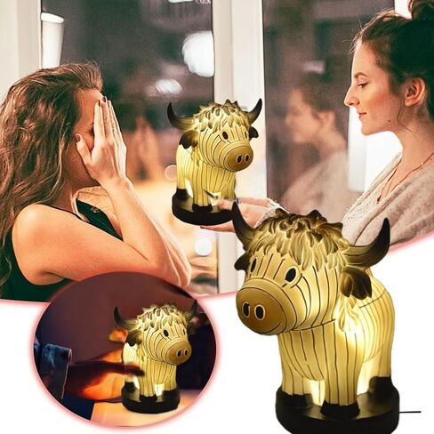 Cute Cow Table Lamp, Small Animal Night Light,Highland Cow Table Lamp with USB,Portable Table Lamp Painted Cow Decorations for Living Room Bedroom, Bedside Lamp Gift for Girls Mom (Cow) in Kuwait