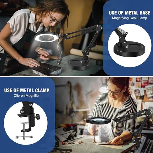عدسة مكبرة 10 مرات مع ضوء ومشبك، قاعدة مستديرة 2 في 1 ومصباح مكبر بمشبك مع ذراع متأرجح قابل للتعديل، 5 أوضاع ألوان قابلة للتعتيم بدون خطوات، لهواية الحرف اليدوية، قراءة إصلاح اللوحة، الخياطة القريبة in Kuwait