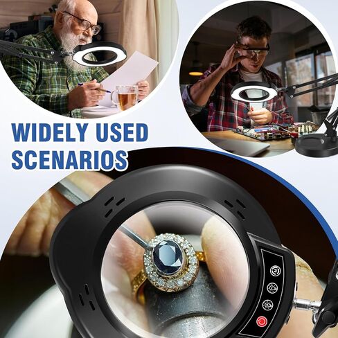 عدسة مكبرة 10 مرات مع ضوء ومشبك، قاعدة مستديرة 2 في 1 ومصباح مكبر بمشبك مع ذراع متأرجح قابل للتعديل، 5 أوضاع ألوان قابلة للتعتيم بدون خطوات، لهواية الحرف اليدوية، قراءة إصلاح اللوحة، الخياطة القريبة in Kuwait