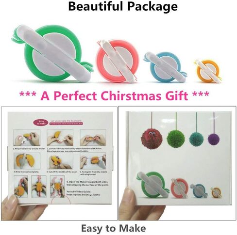 Pompom Makers, 4 Sizes Fluff Ball Weaver Needle Pompom Maker Sets-DIY Pompoms Craft Doll Making Kits Contain 1pcs Scissors + 10pcs Knitting Stitch Markers + 10pcs Plastic Needles(25) in Kuwait