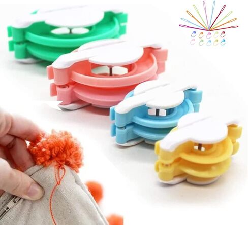 Pompom Makers, 4 Sizes Fluff Ball Weaver Needle Pompom Maker Sets-DIY Pompoms Craft Doll Making Kits Contain 1pcs Scissors + 10pcs Knitting Stitch Markers + 10pcs Plastic Needles(25) in Kuwait