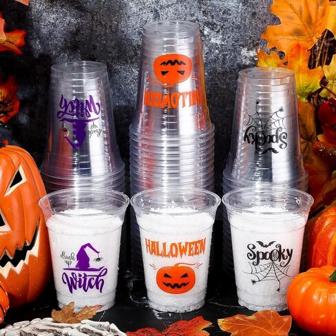 Meanplan 90 Pcs 12 oz Halloween Plastic Party Cups Disposable Clear Cups Scary Printed Party Cups Happy Halloween Cups for Liquor Coffee Juice and Hot Cold Drinks Party Supplies (Cute Style) in Saudi Arabia
