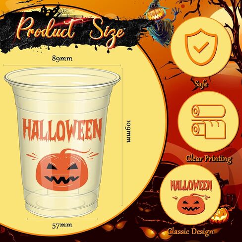 Meanplan 90 Pcs 12 oz Halloween Plastic Party Cups Disposable Clear Cups Scary Printed Party Cups Happy Halloween Cups for Liquor Coffee Juice and Hot Cold Drinks Party Supplies (Cute Style) in Saudi Arabia