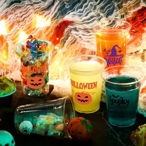 Meanplan 90 Pcs 12 oz Halloween Plastic Party Cups Disposable Clear Cups Scary Printed Party Cups Happy Halloween Cups for Liquor Coffee Juice and Hot Cold Drinks Party Supplies (Cute Style) in Saudi Arabia