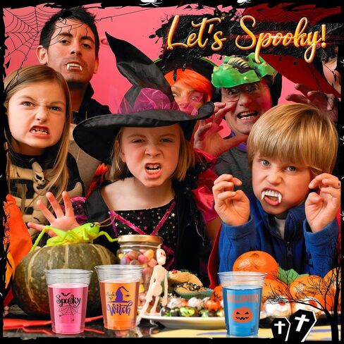 Meanplan 90 Pcs 12 oz Halloween Plastic Party Cups Disposable Clear Cups Scary Printed Party Cups Happy Halloween Cups for Liquor Coffee Juice and Hot Cold Drinks Party Supplies (Cute Style) in Saudi Arabia