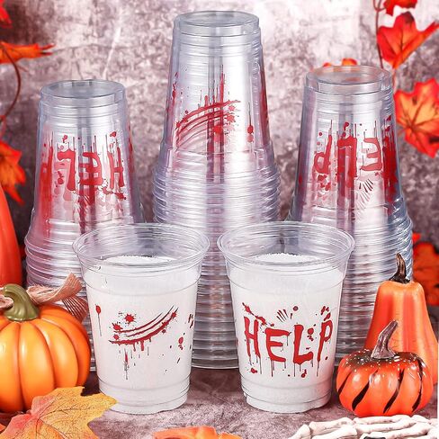 Meanplan 90 Pcs 12 oz Halloween Plastic Party Cups Disposable Clear Cups Scary Printed Party Cups Happy Halloween Cups for Liquor Coffee Juice and Hot Cold Drinks Party Supplies (Cute Style) in Saudi Arabia