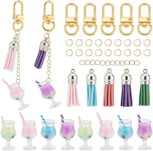 arricraft 60 Pcs Cup Keychain Making Kit, Including 5 Colors Goblet Mini Cup Charms with Straw Plastic Bubble Tea Pendants Tassel Pendant Swivel Clasps for DIY Keychain Decor Making in Saudi Arabia