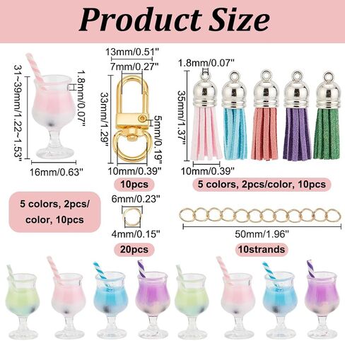 arricraft 60 Pcs Cup Keychain Making Kit, Including 5 Colors Goblet Mini Cup Charms with Straw Plastic Bubble Tea Pendants Tassel Pendant Swivel Clasps for DIY Keychain Decor Making in Saudi Arabia