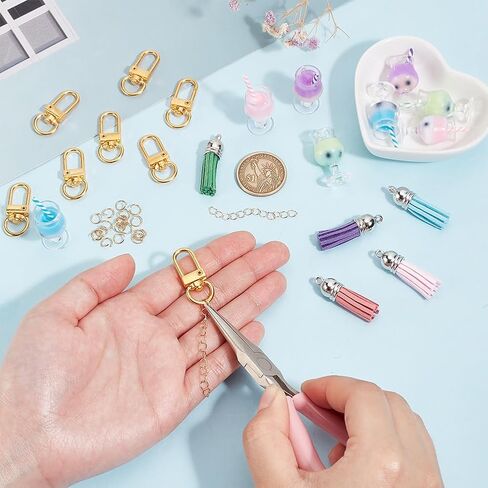 arricraft 60 Pcs Cup Keychain Making Kit, Including 5 Colors Goblet Mini Cup Charms with Straw Plastic Bubble Tea Pendants Tassel Pendant Swivel Clasps for DIY Keychain Decor Making in Saudi Arabia