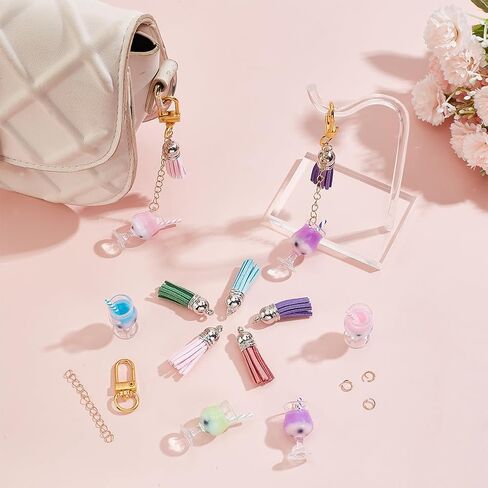 arricraft 60 Pcs Cup Keychain Making Kit, Including 5 Colors Goblet Mini Cup Charms with Straw Plastic Bubble Tea Pendants Tassel Pendant Swivel Clasps for DIY Keychain Decor Making in Saudi Arabia