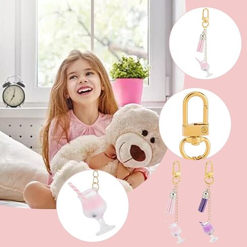 arricraft 60 Pcs Cup Keychain Making Kit, Including 5 Colors Goblet Mini Cup Charms with Straw Plastic Bubble Tea Pendants Tassel Pendant Swivel Clasps for DIY Keychain Decor Making in Saudi Arabia