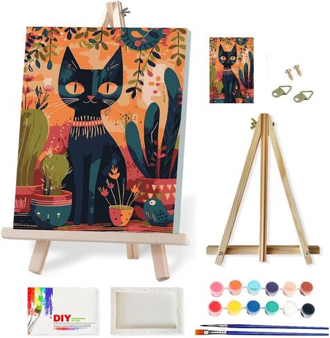 Framed with Easel Paint by Numbers Kit for Adults Beginners, Girls' Picnic Easy Acrylic Watercolors Oil Number Painting Art on Streched Canvas with Easel for Home Wall Decor and Gift 7.8x11.8inch in Kuwait