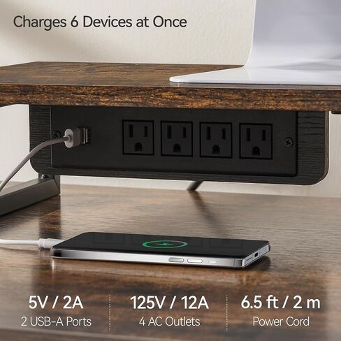 43.3“ Monitor Stand Riser with Charging & LED Lights, Monitor Stand for Desk with Phone Holder,Desktop Stands Organizer for Laptop Computer/TV/PC/Printers,Patent Pending,Rustic Brown and Black in Saudi Arabia