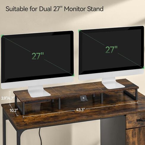 43.3“ Monitor Stand Riser with Charging & LED Lights, Monitor Stand for Desk with Phone Holder,Desktop Stands Organizer for Laptop Computer/TV/PC/Printers,Patent Pending,Rustic Brown and Black in Saudi Arabia
