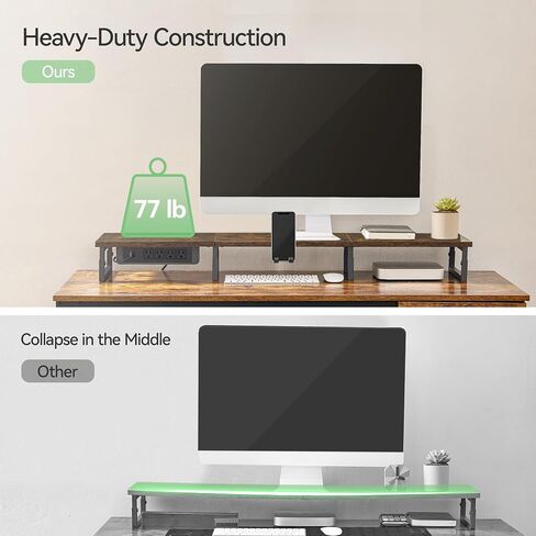 43.3“ Monitor Stand Riser with Charging & LED Lights, Monitor Stand for Desk with Phone Holder,Desktop Stands Organizer for Laptop Computer/TV/PC/Printers,Patent Pending,Rustic Brown and Black in Saudi Arabia