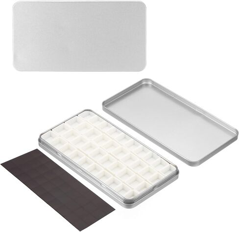 PATIKIL Empty Watercolor Palette, Metal Watercolor Tin with 40pcs Half Pans and Magnetic Sticker Paint Case with Lid Paint Box for Travel Gouache, White in Saudi Arabia