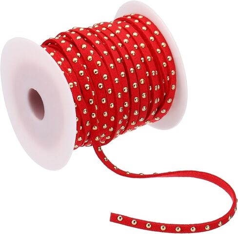 PATIKIL 32.8ft Studded Faux Suede Cord Rope for Jewelry Making, 5mm Micro Fibre Flat Leather Lace Beading String Ribbon with Rivets, Black Silver in Saudi Arabia