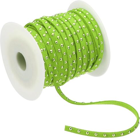 PATIKIL 32.8ft Studded Faux Suede Cord Rope for Jewelry Making, 5mm Micro Fibre Flat Leather Lace Beading String Ribbon with Rivets, Black Silver in Saudi Arabia