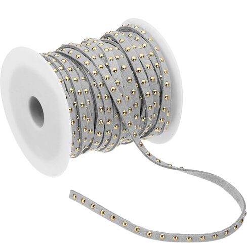 PATIKIL 32.8ft Studded Faux Suede Cord Rope for Jewelry Making, 5mm Micro Fibre Flat Leather Lace Beading String Ribbon with Rivets, Black Silver in Saudi Arabia