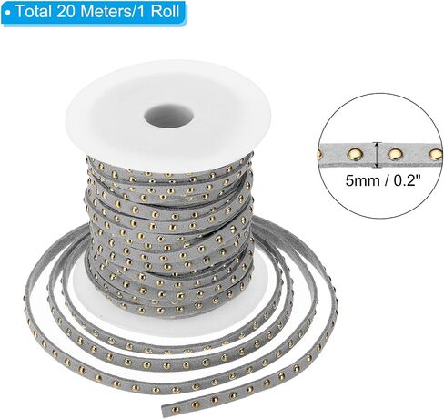 PATIKIL 32.8ft Studded Faux Suede Cord Rope for Jewelry Making, 5mm Micro Fibre Flat Leather Lace Beading String Ribbon with Rivets, Black Silver in Saudi Arabia