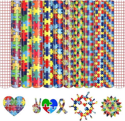 Tintnut Puzzles الفينيل الدائم - 10 ورقات 12 بوصة × 10 بوصة، ألغاز الوعي بالتوحد لاصقة من الفينيل، أوراق الفينيل الدائمة، نمط ملصق ذاتي من الفينيل المقاوم للماء متوافق مع Cricut أو صورة ظلية in Kuwait