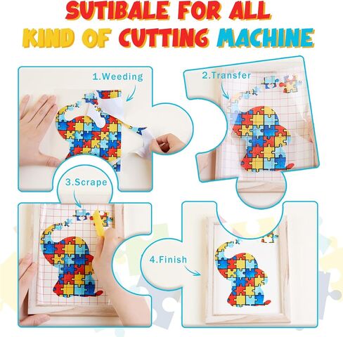 Tintnut Puzzles الفينيل الدائم - 10 ورقات 12 بوصة × 10 بوصة، ألغاز الوعي بالتوحد لاصقة من الفينيل، أوراق الفينيل الدائمة، نمط ملصق ذاتي من الفينيل المقاوم للماء متوافق مع Cricut أو صورة ظلية in Kuwait