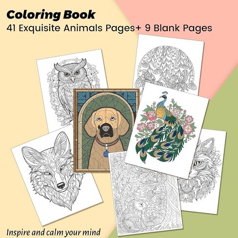 Animal Coloring Book for Adults Spiral Bound Adult Coloring Book for Relaxation with 12 Colored Pencils 50 Tearable Stress Relief Coloring Book for Women Mindfulness Anxiety Relief Gifts 8.5 X 11 in Kuwait
