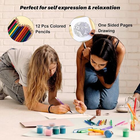 Animal Coloring Book for Adults Spiral Bound Adult Coloring Book for Relaxation with 12 Colored Pencils 50 Tearable Stress Relief Coloring Book for Women Mindfulness Anxiety Relief Gifts 8.5 X 11 in Kuwait