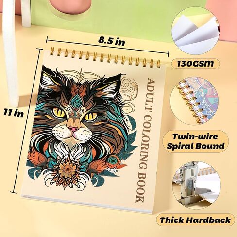 Animal Coloring Book for Adults Spiral Bound Adult Coloring Book for Relaxation with 12 Colored Pencils 50 Tearable Stress Relief Coloring Book for Women Mindfulness Anxiety Relief Gifts 8.5 X 11 in Kuwait