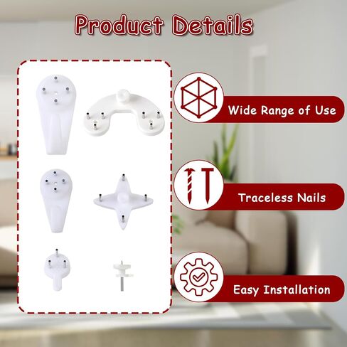 48 Pcs Concrete Wall Hooks Invisible Traceless Nail Picture Hanging Kit No Damage Art Painting Photo Frame Hangers for Concrete Wall Cement Hardwall Stucco Brick Drywall and Wooden in Saudi Arabia