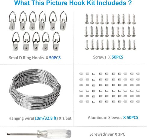 D Ring Picture Hangers Kit, YHYZ Heavy Duty D-Ring Picture Hanging Hooks (Medium) with Screws, 40 Sets, Hanging Wire Included, for Wooden Frame Mirror Clock Canvas Wall Decor in Saudi Arabia