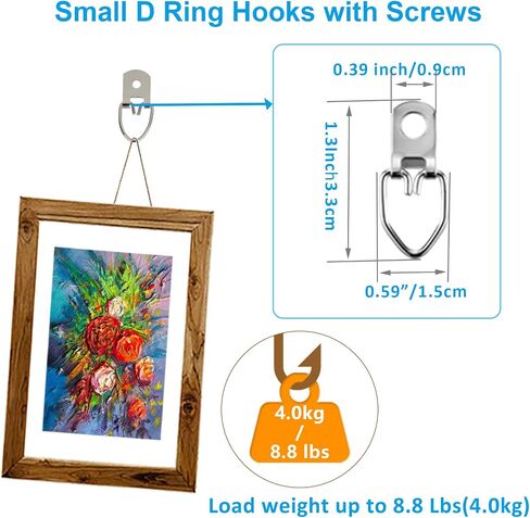 D Ring Picture Hangers Kit, YHYZ Heavy Duty D-Ring Picture Hanging Hooks (Medium) with Screws, 40 Sets, Hanging Wire Included, for Wooden Frame Mirror Clock Canvas Wall Decor in Saudi Arabia