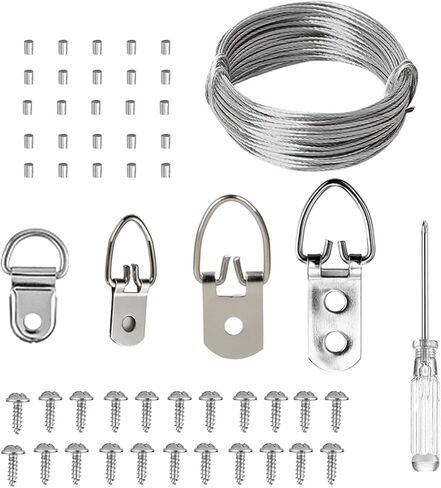 D Ring Picture Hangers Kit, YHYZ Heavy Duty D-Ring Picture Hanging Hooks (Medium) with Screws, 40 Sets, Hanging Wire Included, for Wooden Frame Mirror Clock Canvas Wall Decor in Saudi Arabia