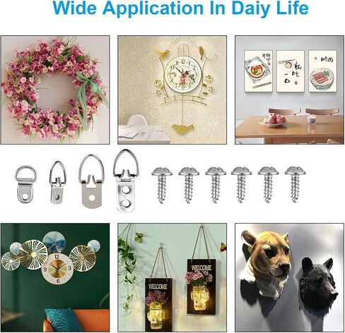 D Ring Picture Hangers Kit, YHYZ Heavy Duty D-Ring Picture Hanging Hooks (Medium) with Screws, 40 Sets, Hanging Wire Included, for Wooden Frame Mirror Clock Canvas Wall Decor in Saudi Arabia