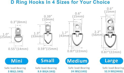D Ring Picture Hangers Kit, YHYZ Heavy Duty D-Ring Picture Hanging Hooks (Medium) with Screws, 40 Sets, Hanging Wire Included, for Wooden Frame Mirror Clock Canvas Wall Decor in Saudi Arabia