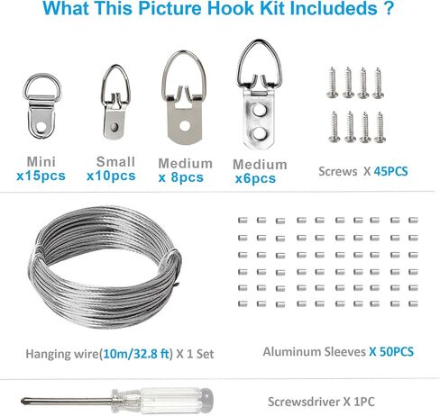 D Ring Picture Hangers Kit, YHYZ Heavy Duty D-Ring Picture Hanging Hooks (Medium) with Screws, 40 Sets, Hanging Wire Included, for Wooden Frame Mirror Clock Canvas Wall Decor in Saudi Arabia