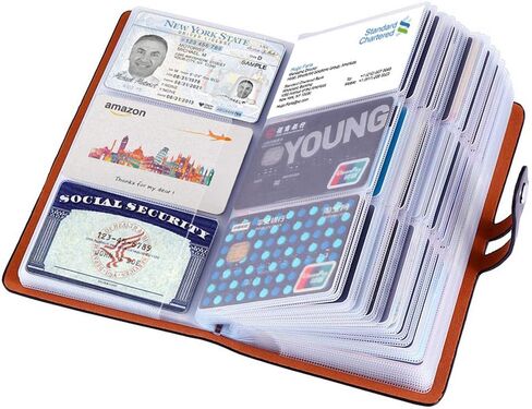 Leather Business Card Organizer, RFID Blocking Credit Card Holder, Professional Business Card Holder and Name Card Book, Credit Card Protector - Holds 96 Cards (Blue) in Kuwait