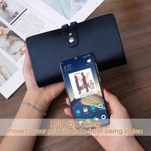Leather Business Card Organizer, RFID Blocking Credit Card Holder, Professional Business Card Holder and Name Card Book, Credit Card Protector - Holds 96 Cards (Blue) in Kuwait