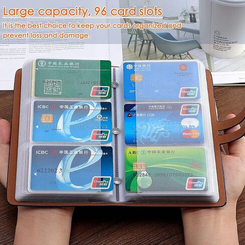 Leather Business Card Organizer, RFID Blocking Credit Card Holder, Professional Business Card Holder and Name Card Book, Credit Card Protector - Holds 96 Cards (Blue) in Kuwait