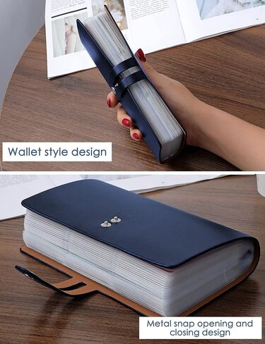 Leather Business Card Organizer, RFID Blocking Credit Card Holder, Professional Business Card Holder and Name Card Book, Credit Card Protector - Holds 96 Cards (Blue) in Kuwait