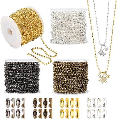 PH PandaHall 78 Feet Ball Bead Chain, 4 Colors 2.4mm Bead Chain Beaded Necklace Chains Adjustable Pull Chains with 120pcs Matching Connector Clasps for DIY Dog Tag Key Chain Necklace Craft Jewelry in Saudi Arabia