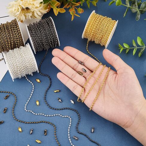 PH PandaHall 78 Feet Ball Bead Chain, 4 Colors 2.4mm Bead Chain Beaded Necklace Chains Adjustable Pull Chains with 120pcs Matching Connector Clasps for DIY Dog Tag Key Chain Necklace Craft Jewelry in Saudi Arabia