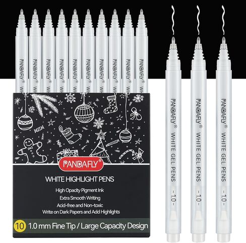 PANDAFLY Gold Silver White Gel Pens, 10 Pack, 1mm Extra Fine Point Gel Ink Pens Opaque White Archival Ink Pens for Black Paper Drawing, Sketching, Card Making, White Pen for Artists Drawing in Saudi Arabia