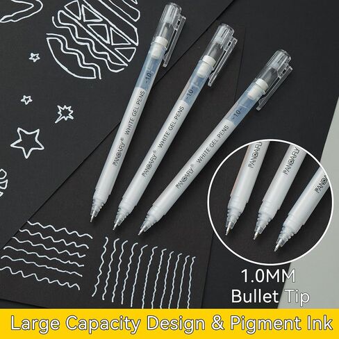 PANDAFLY Gold Silver White Gel Pens, 10 Pack, 1mm Extra Fine Point Gel Ink Pens Opaque White Archival Ink Pens for Black Paper Drawing, Sketching, Card Making, White Pen for Artists Drawing in Saudi Arabia